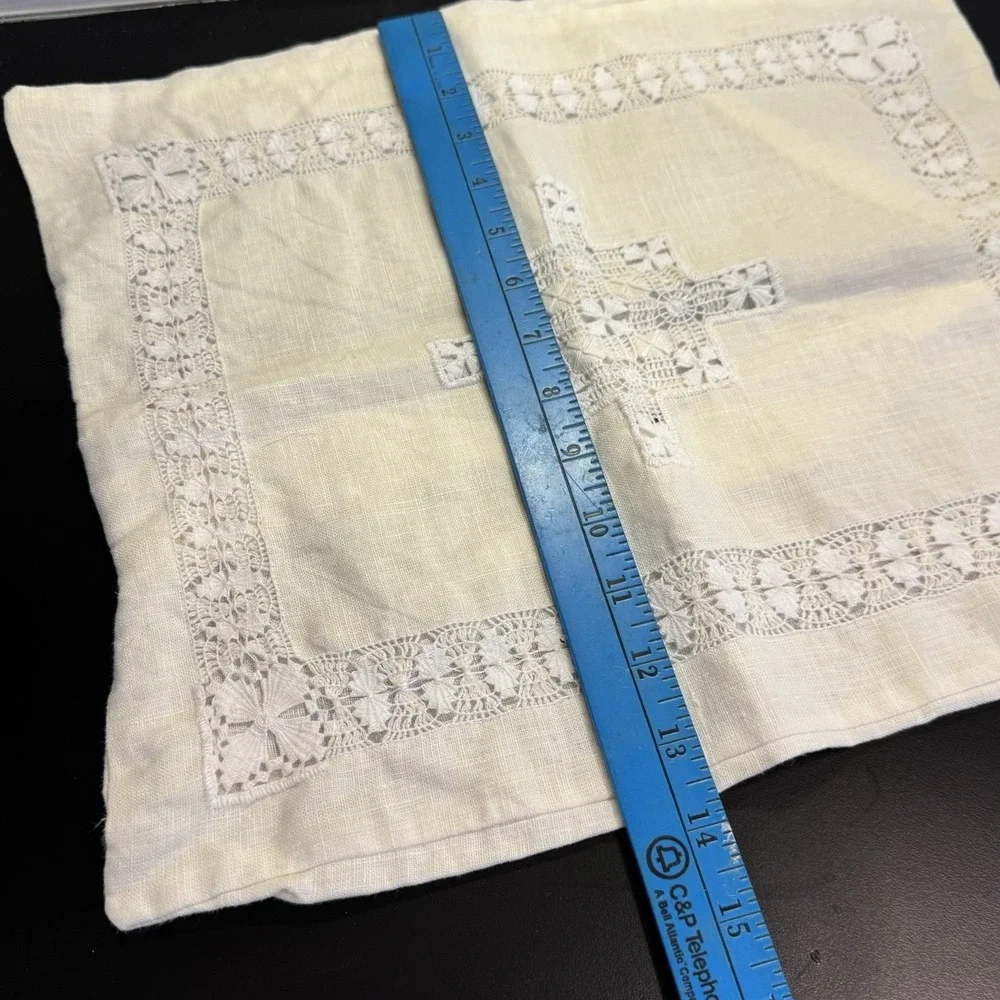 5 Piece Lot‎ Linen Handkerchief Tea Towel Pillowcase Cutwork Lace Handmade